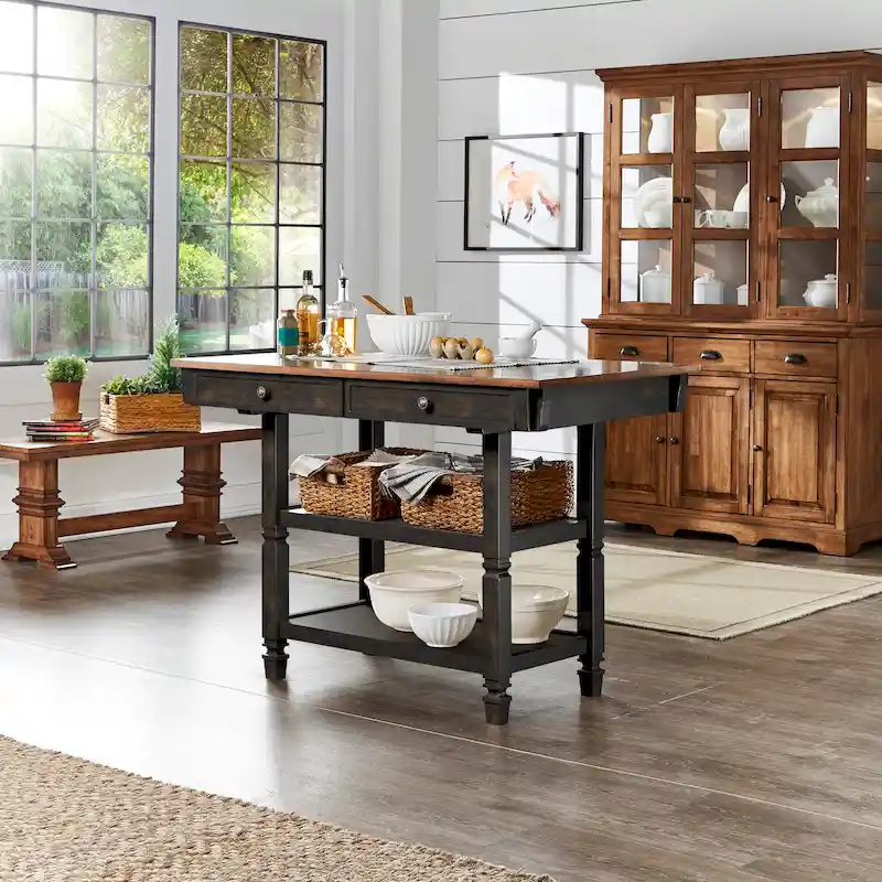 Elena 2-tone Antique Kitchen Island Buffet by iNSPIRE Q Classic