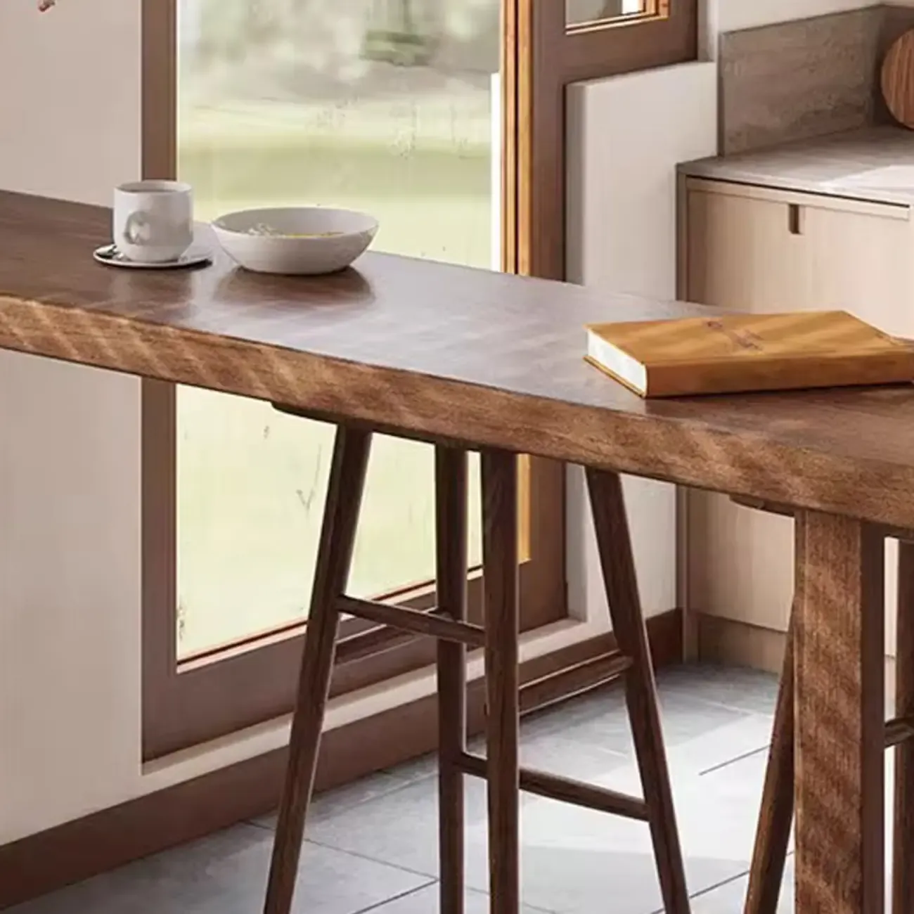 Wooden Backless Bar Set with Footrests & Sled Base