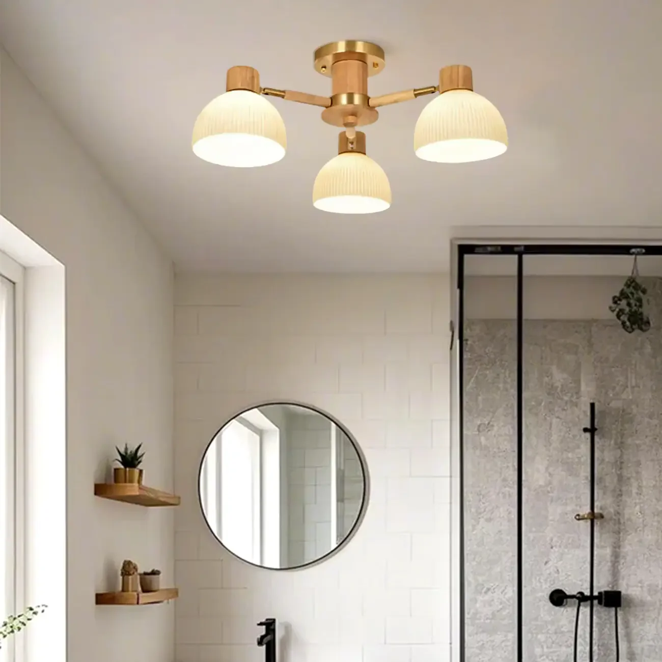 Natural Finish LED Semi Flush Ceiling Light for Home Spaces