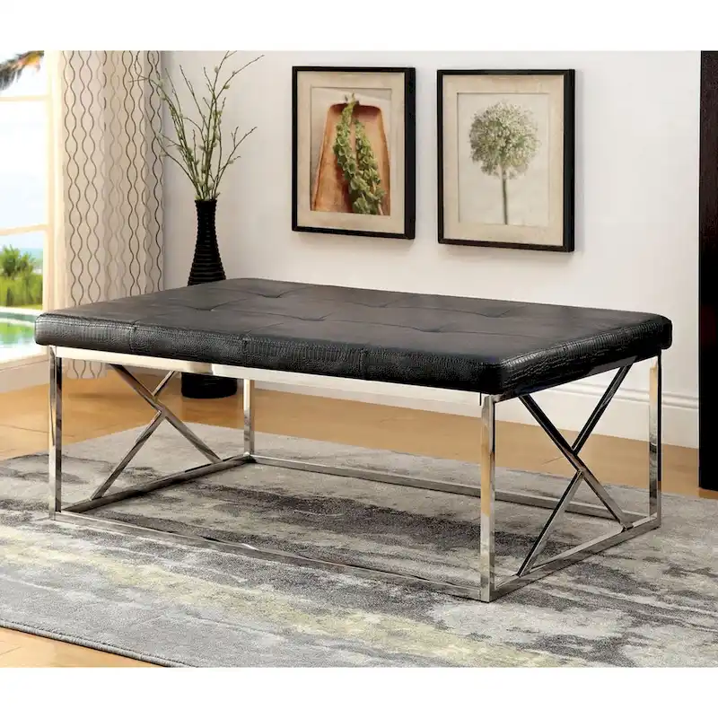 Modern Faux Leather Button-Tufted Accent Bench – Entryway & Living Room Seating