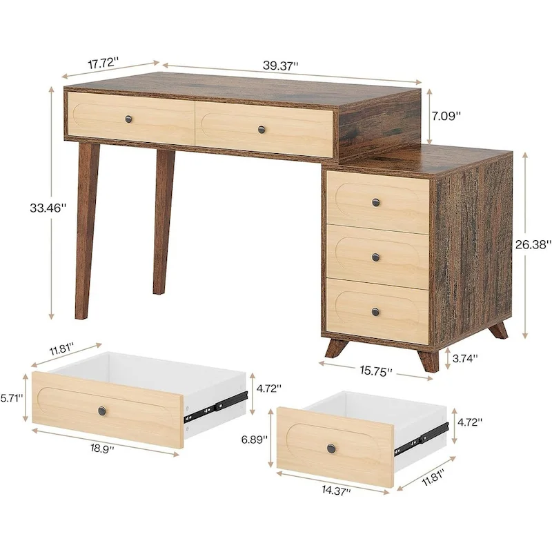51-Inch Computer Desk with Reversible Drawer Cabinet and Printer Stand
