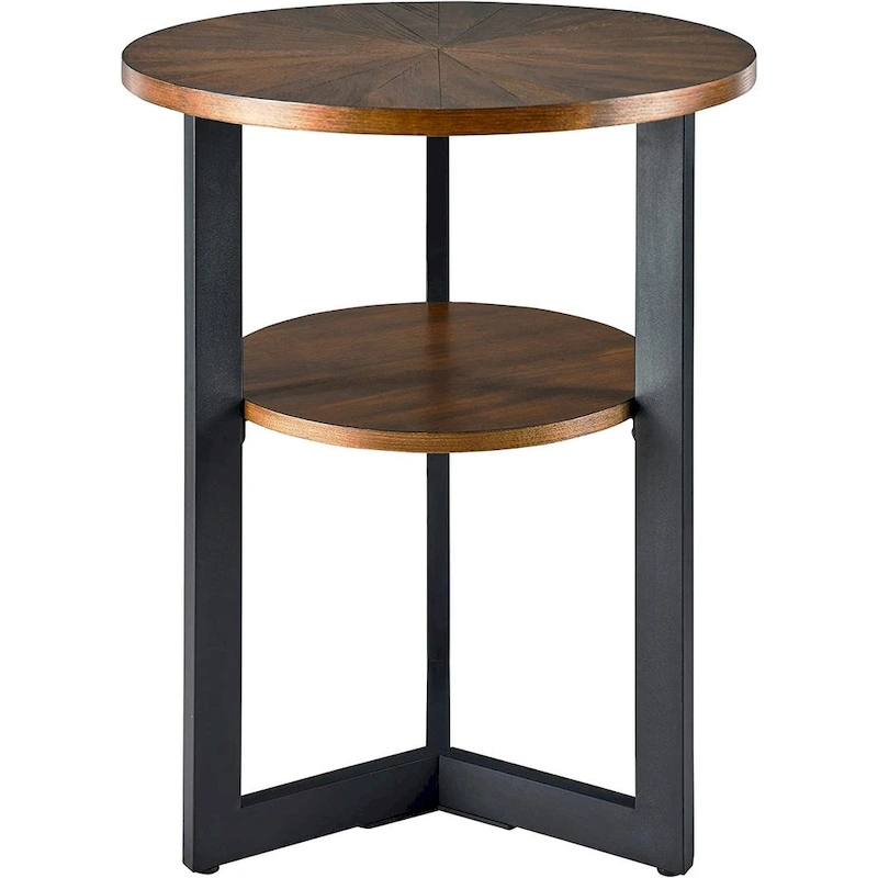 End Table Solid Wood 2-Tier Circle Side Table Nightstand - 19'3 x 24