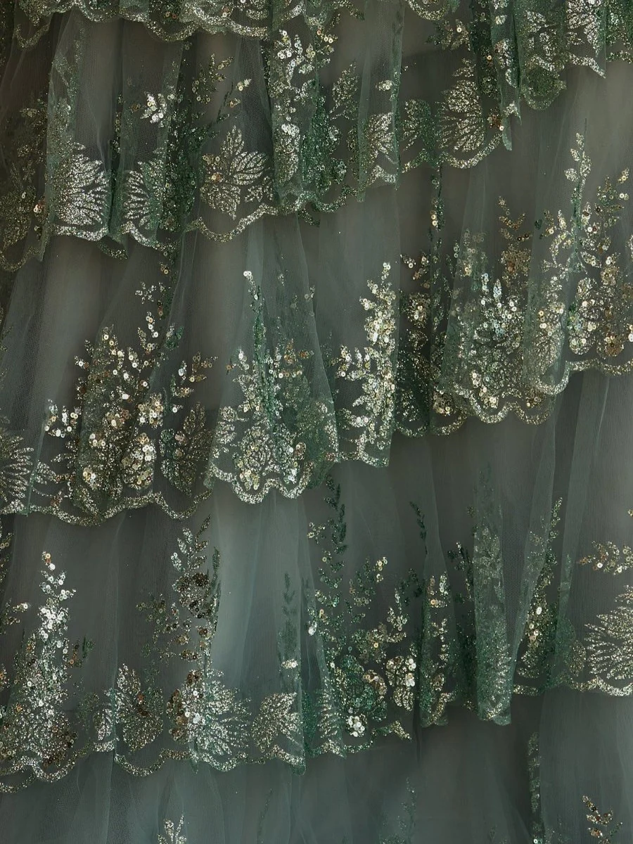 Sky Blue A Line Strapless Ruffle Sequin Lace Prom Dresses