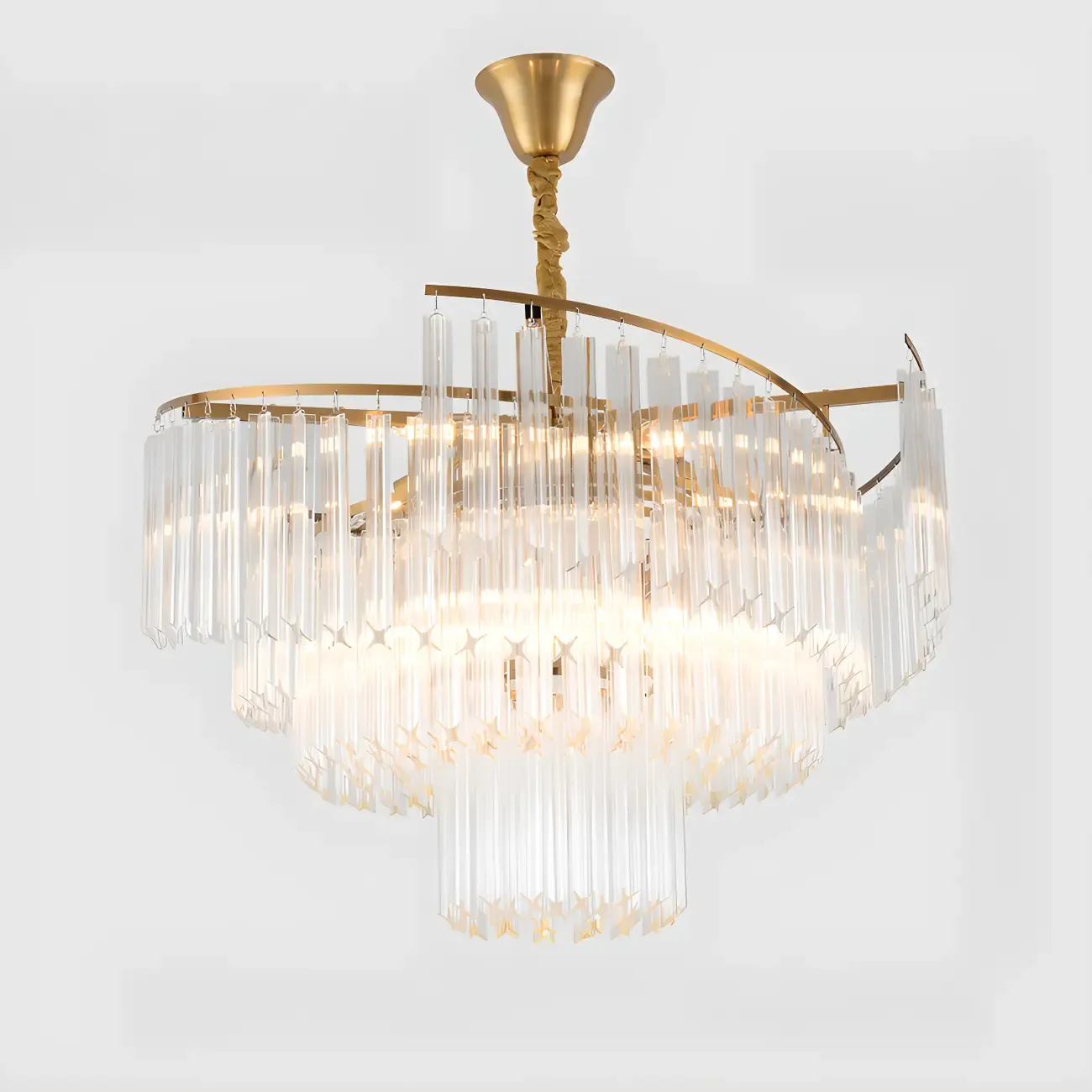 Modern Tier Round Gold Crystal Chandelier Height Adjustable