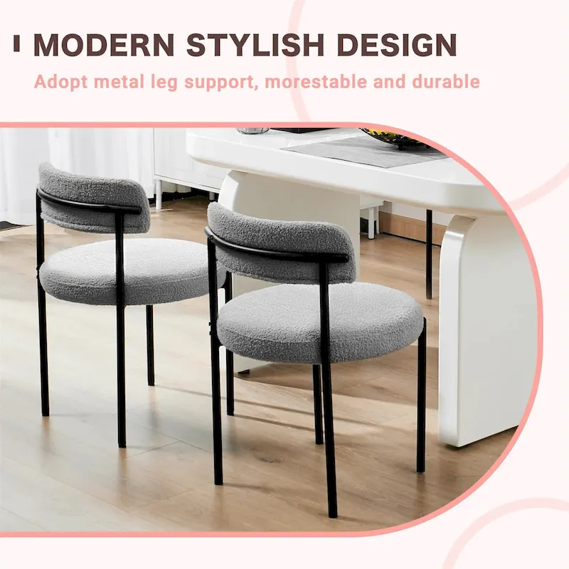 Upholstered Modern Mid Century Round Dining Chairs - Set of 2