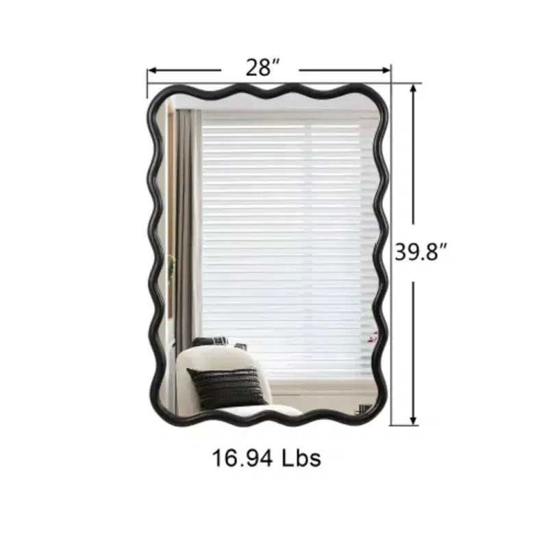 40 x 28 Solid Wood Wavy Rectangle Mirror-Black for Bathroom, Bedroom, Living Room, Dining Room, Cloakroom, Entryway