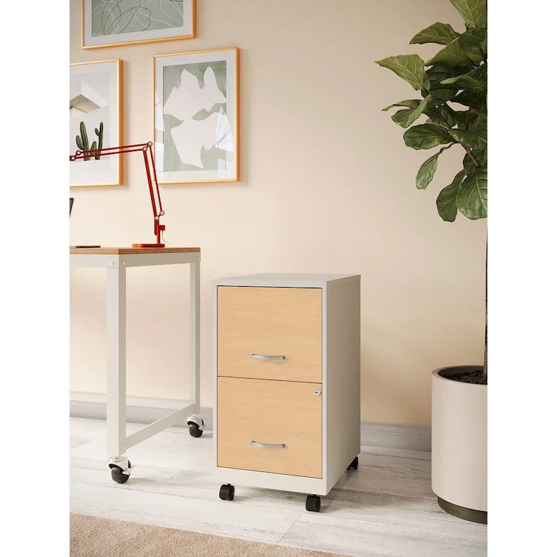 2-Drawer Mobile Metal File Cabinet, White/Black, Fits 1 Person