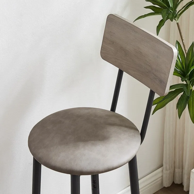 Eureka Industrial Bar Table Set, 3-Piece Dining Table and PU Upholstered Stools Set, Small Counter Height Pub Bistro Table Set