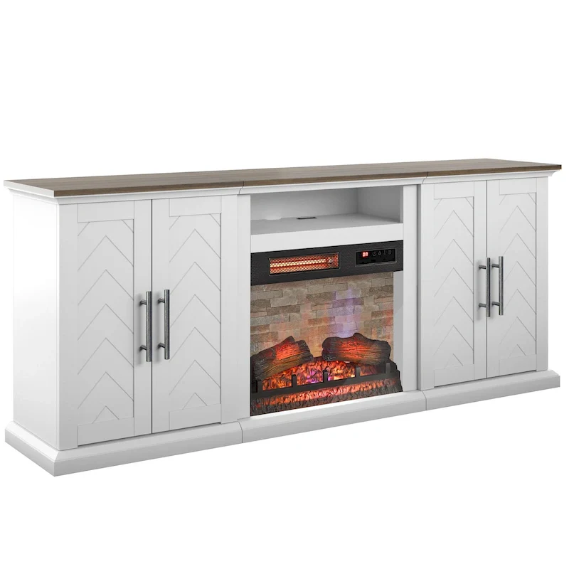 TV Stand with Electric Fireplace and USB Charging Ports