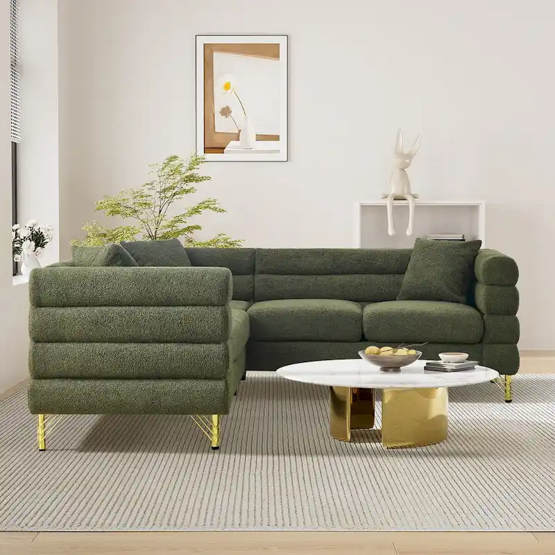 Teddy Fabric Modern Sectional Sofa Sets L-Shape/2/3/4 Seater Sofa Couch with Pillows