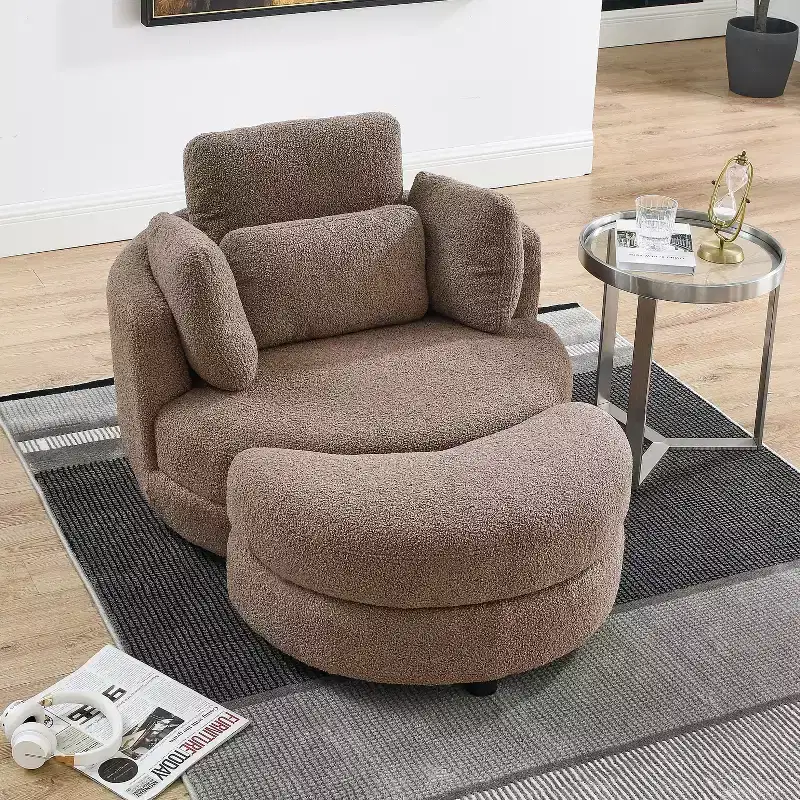 GDFStudio Dinah Modern 360 Swivel Boucle 15.7 H Chair with Storage Ottoman