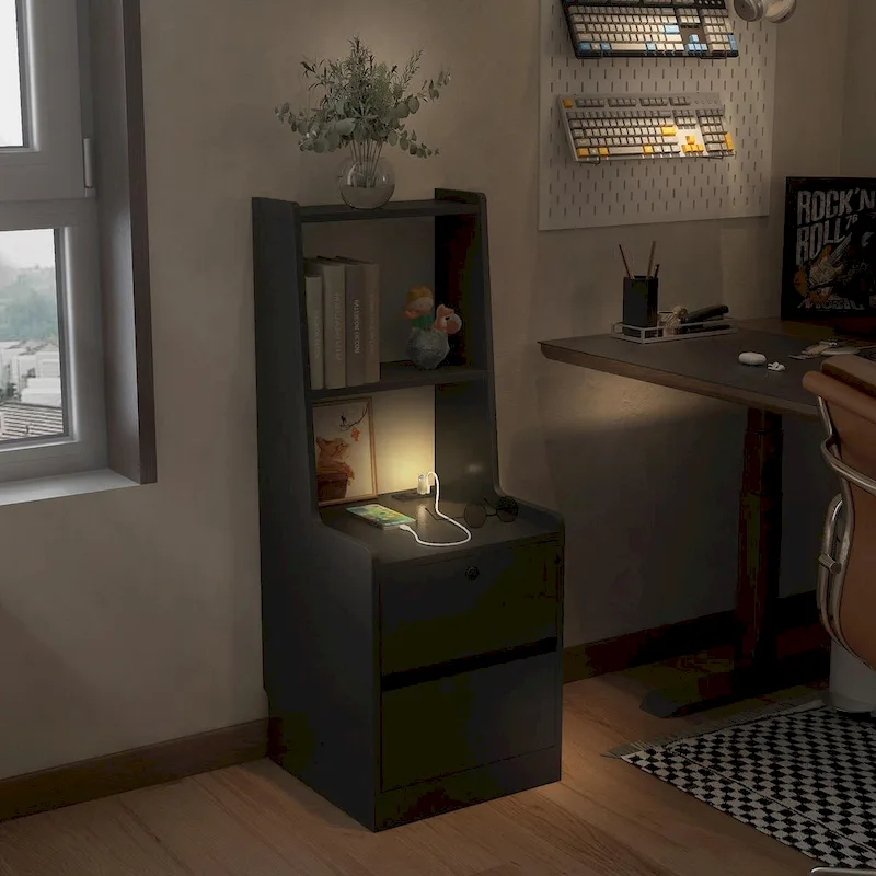 Modern Smart Nightstand with Charging Station and Night Light