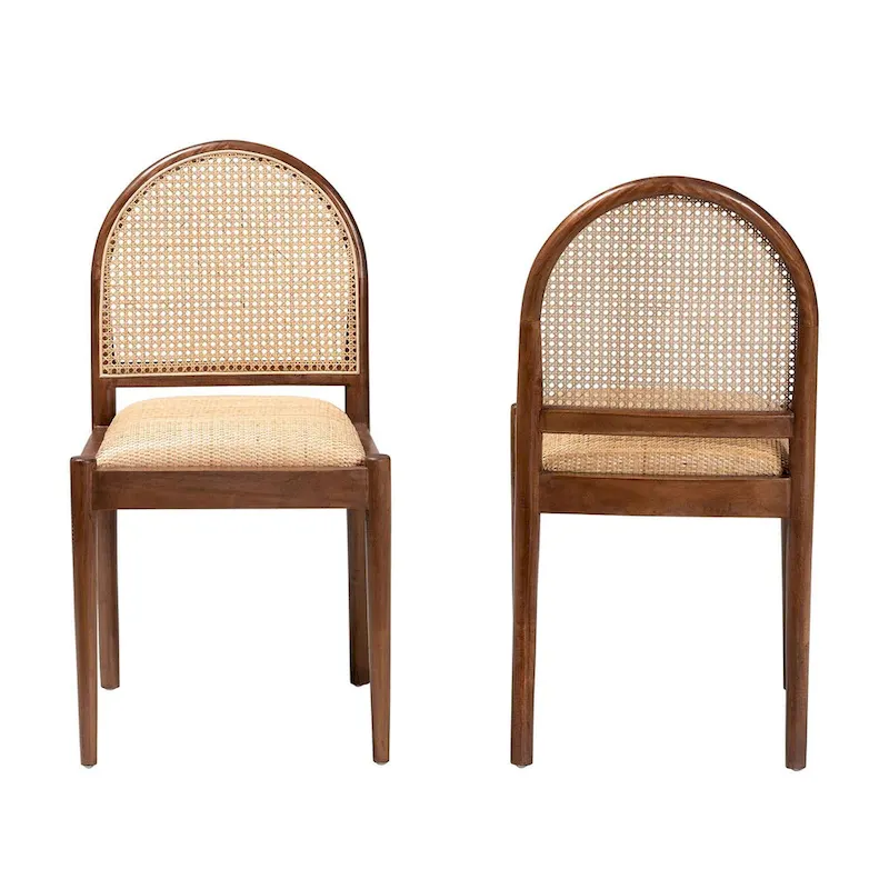 Maryland Modern Bohemian Natural Rattan and Acacia Wood 2-Piece Dining Chair Set