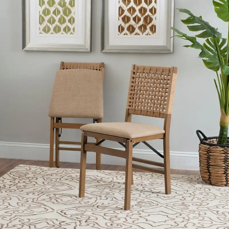 Natural Woven Back Folding Dining Chair (Set of 2)