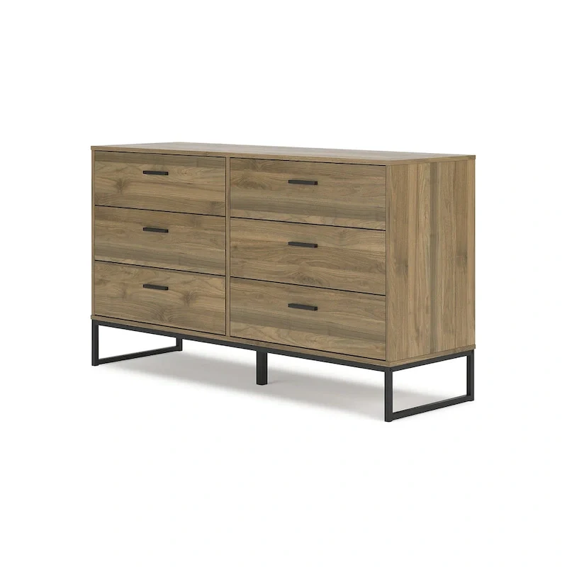 Signature Design Deanlow Honey Panel Headboard with Dresser and Nightstand