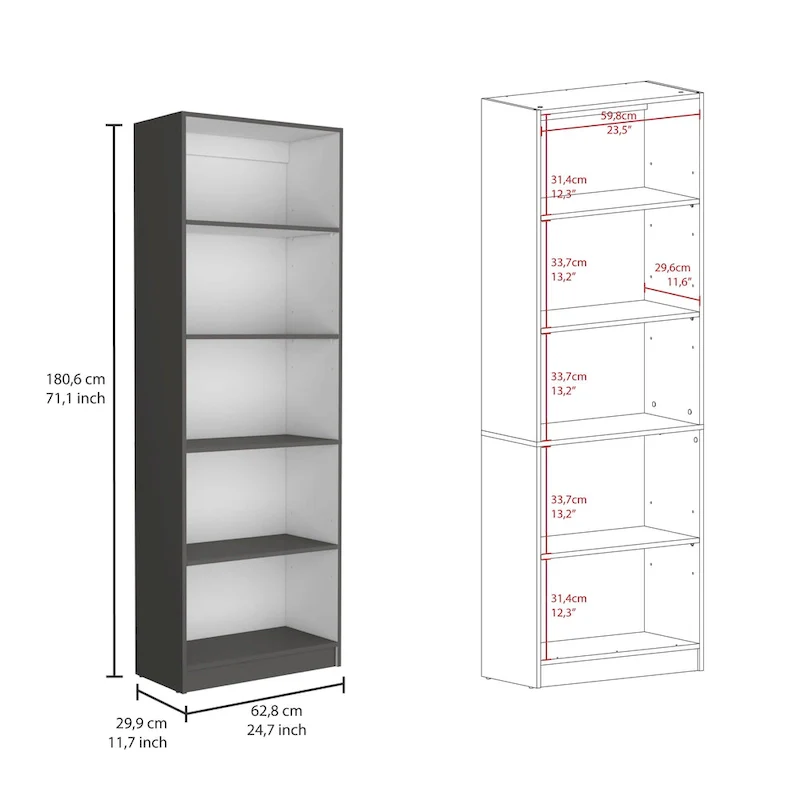 2-Piece Bookcase Set – Wide 5-Shelf and Narrow 4-Shelf