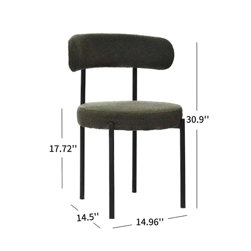 Boucle Dining Chairs Set of 2,Mid-Century Modern Curved Backrest Chair,Round Upholstered Kitchen Chairs