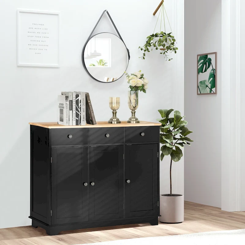3-Door 3-Drawer Sideboard Buffet Cabinet – Black / Grey / White, Modern Style