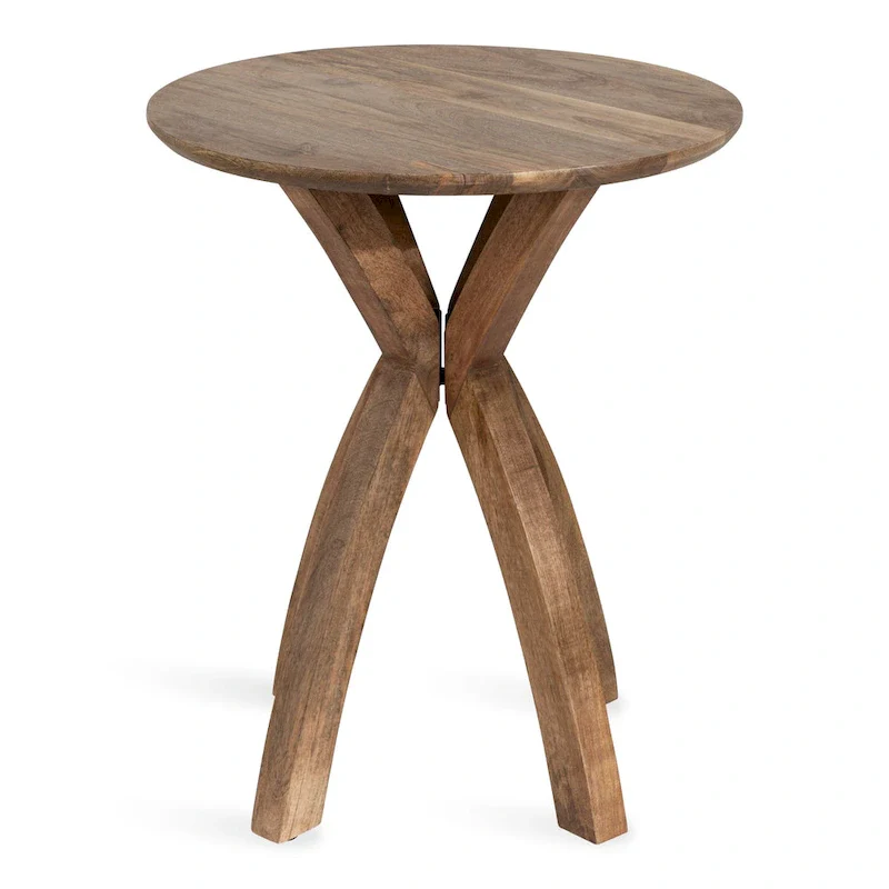 Natural Wood Round Side Table - Midcentury Modern Style