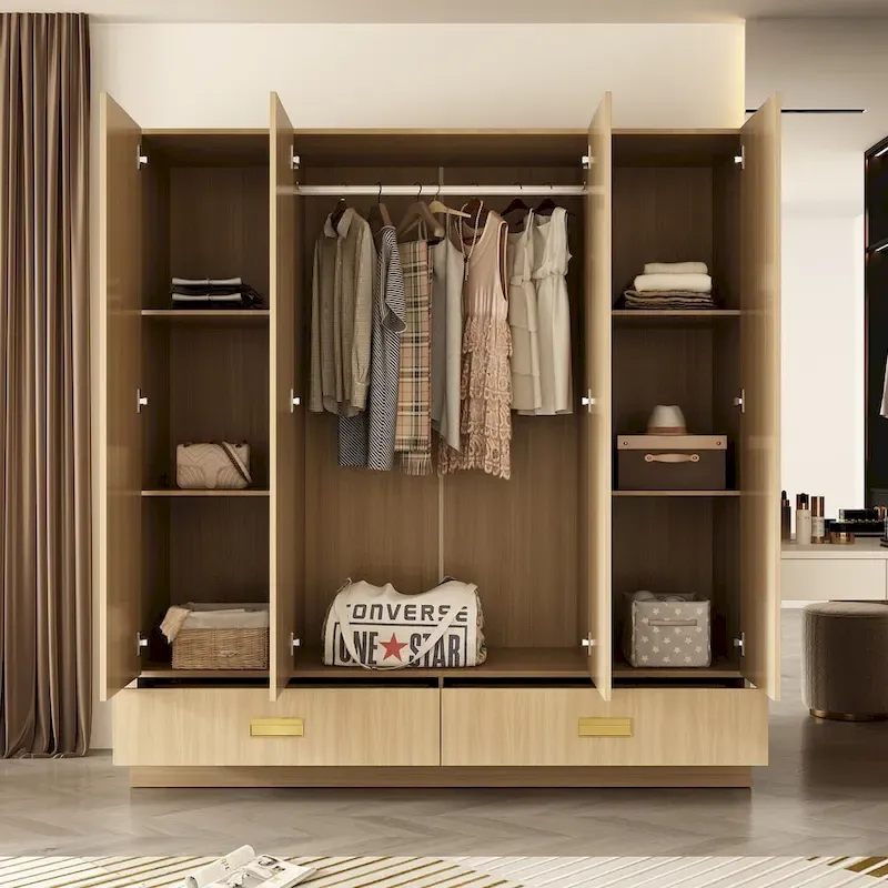 Wardrobe Closet Cabinet with Gold Handles and Optional Top Cabinet