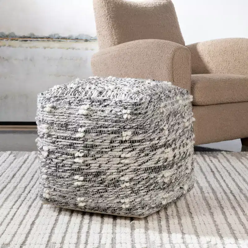 Uttermost Narol Neutral Charcoal and Black Pouf Ottoman