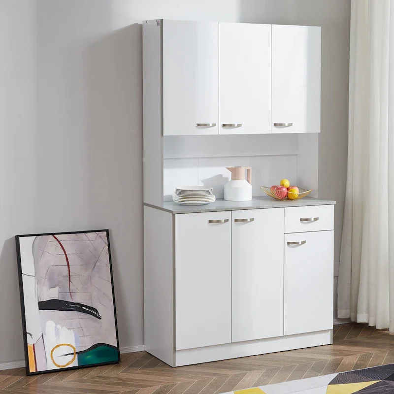 Freestanding Kitchen Buffet Hutch – White, Modern Style