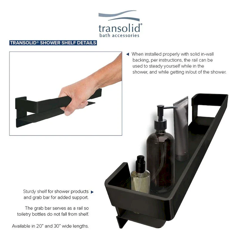 20-in Stainless Steel Grab Bar Shelf with Rail - Champagne Bronze / Polished Chrome / Brushed Stainless / Matte Black