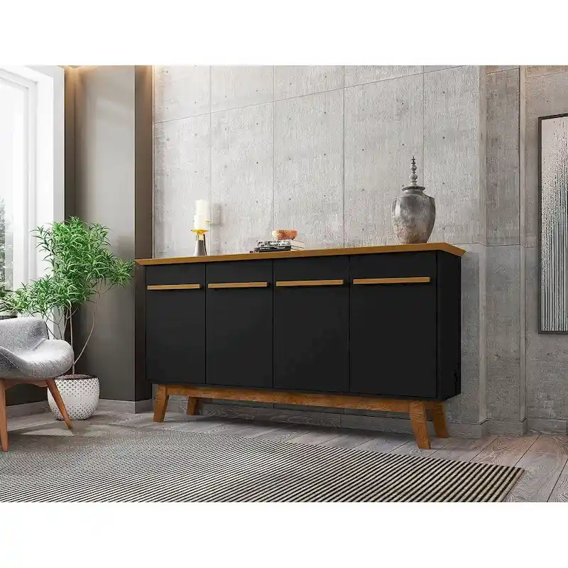 Yonkers 62.99 Sideboard with Solid Wood Legs and 2 Cabinets in Off White and Cinnamon