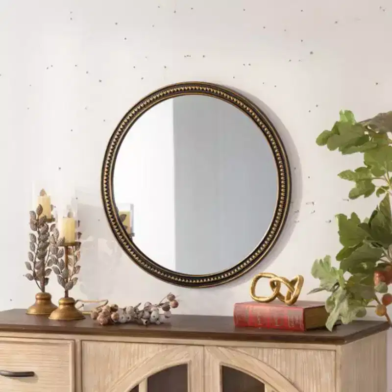 23.6 Vintage Round Decorative Wall Mirror with Beaded Frame, Wall-Mounted Accent Mirror for Living Room, or Bathroom Home Dcor-Panipeachy