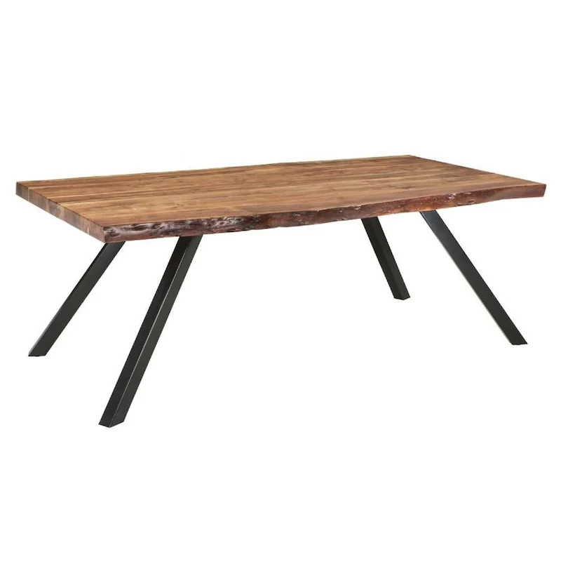80 Inch Acacia Wood Dining Table with Live Edges & Angled Metal Legs