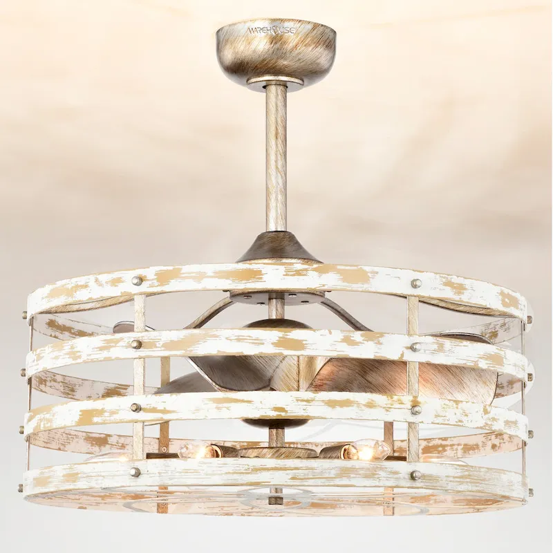 Ketill 24-inch Antique Silver and Weathered White 6 Lights 3 Blades Lighted Ceiling Fan with Remote