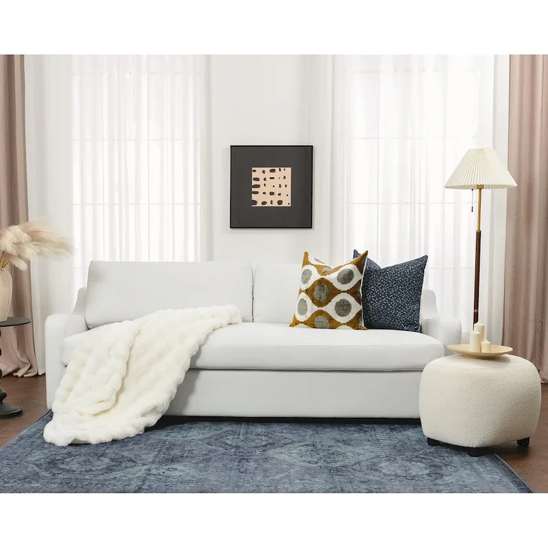 KINWELL 3-Seater Linen Upholstered Deep Seat Sofa with Flippable Cushions, 90 W