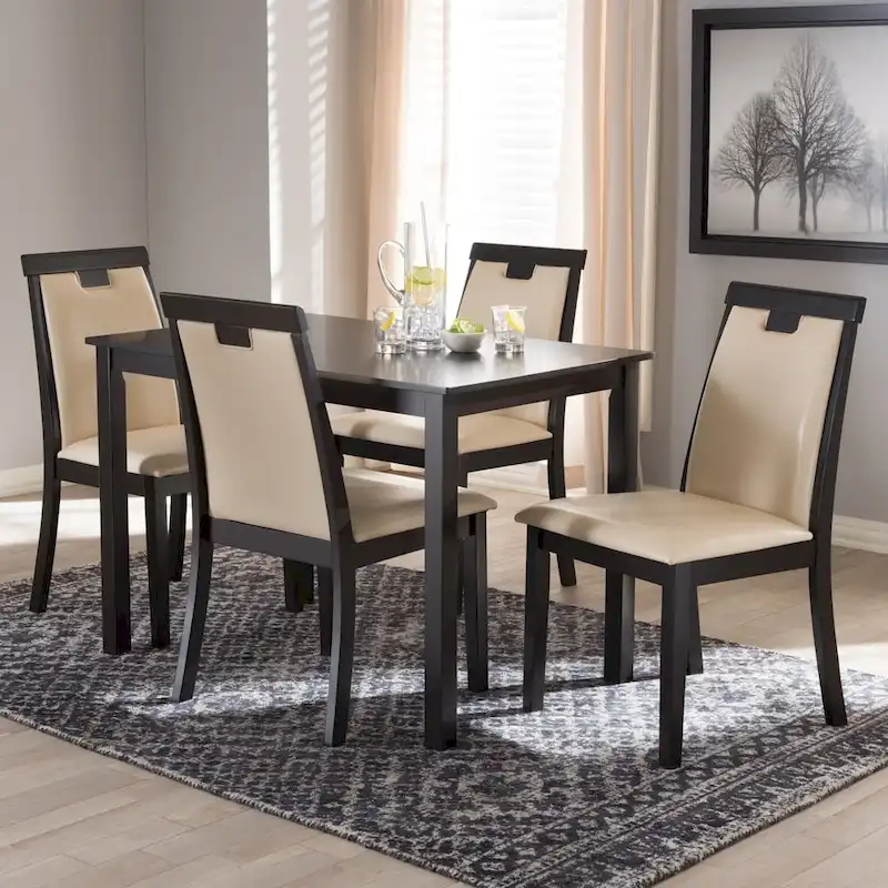 Contemporary Beige Faux Leather 5-Piece Dining Set by