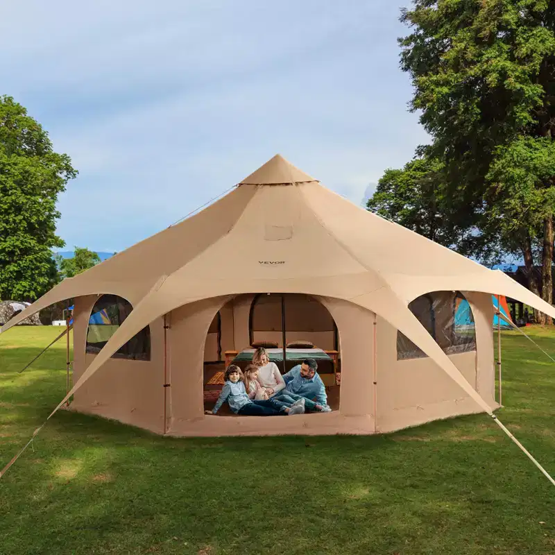 VEVOR Canvas Tent, 4 Seasons 5 m/16.4 ft Bell Tent, Canvas Tent for Camping with Stove Jack, Breathable Yurt Tent for up to 8 People