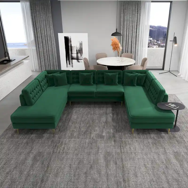 Modern Living Room U-Shaped Velvet Corner Sectional Couch