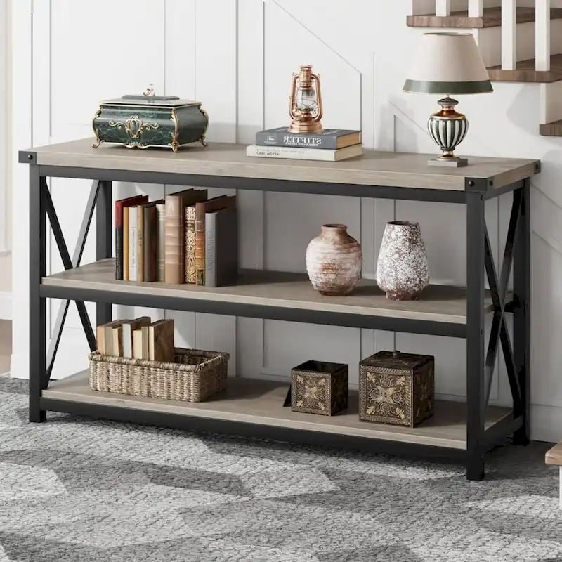 47.2 3 Tier Narrow Entryway Table, Console Table with Metal Frame