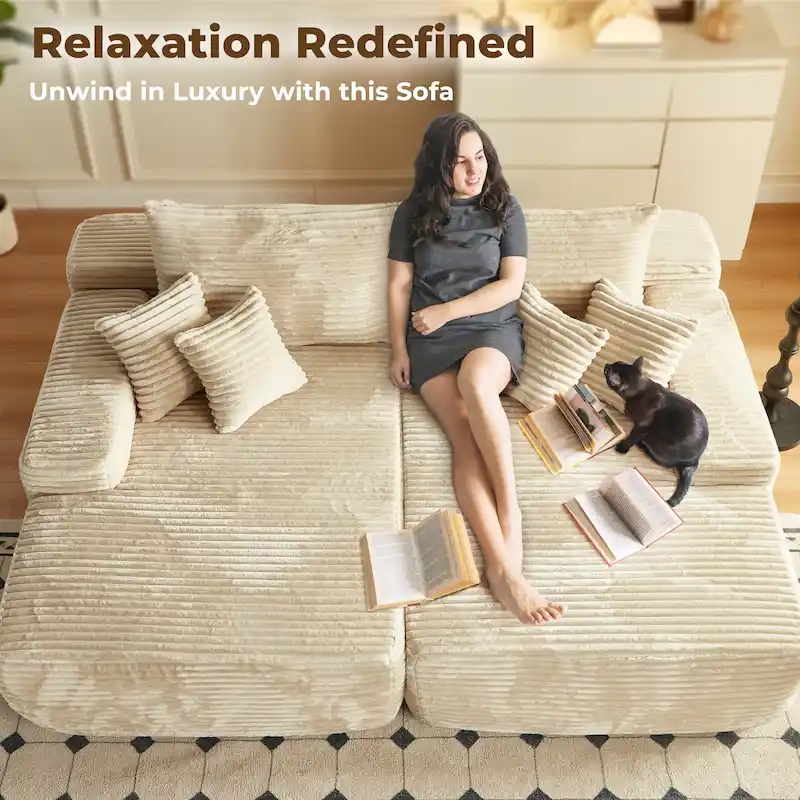 Long Plush Double Chaise Sofa