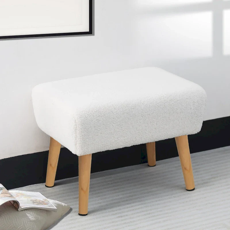 Adeco Ottoman Foot Rest Stool with Wood Legs