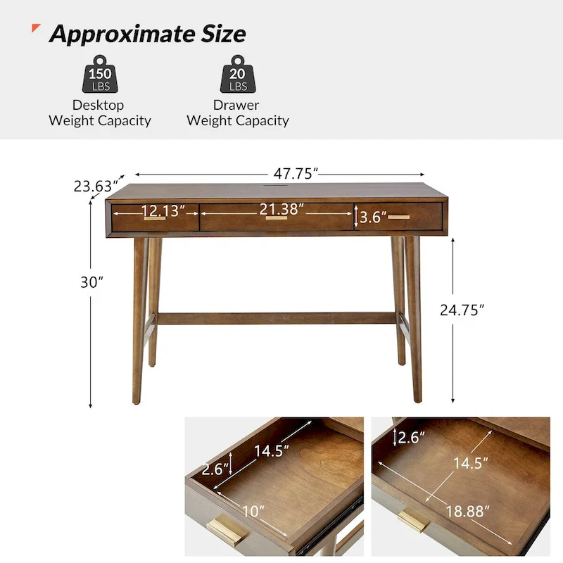 Erich Mid Century Modern 48 Computer Desk with USB by HULALA HOME