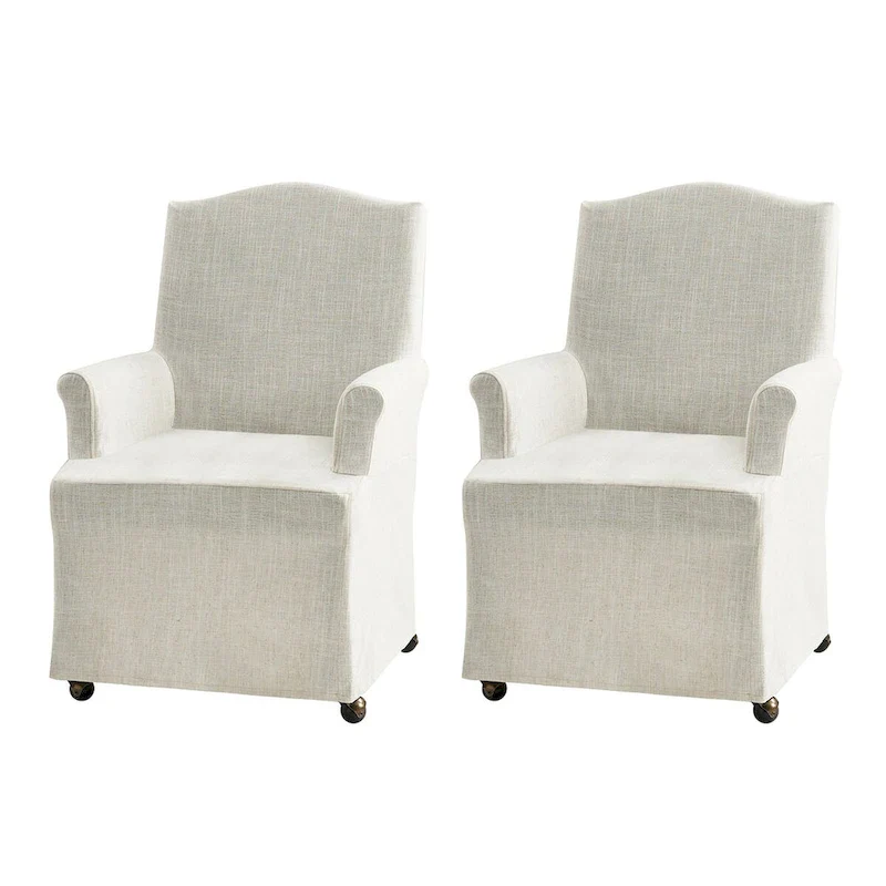 Upholstered Slipcover Arm Dining Chairs with Solid Wood Legs Set of 2