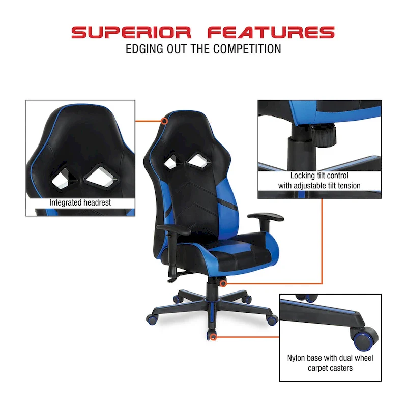 Vapor Gaming Chair in Faux Leather with Color Accents