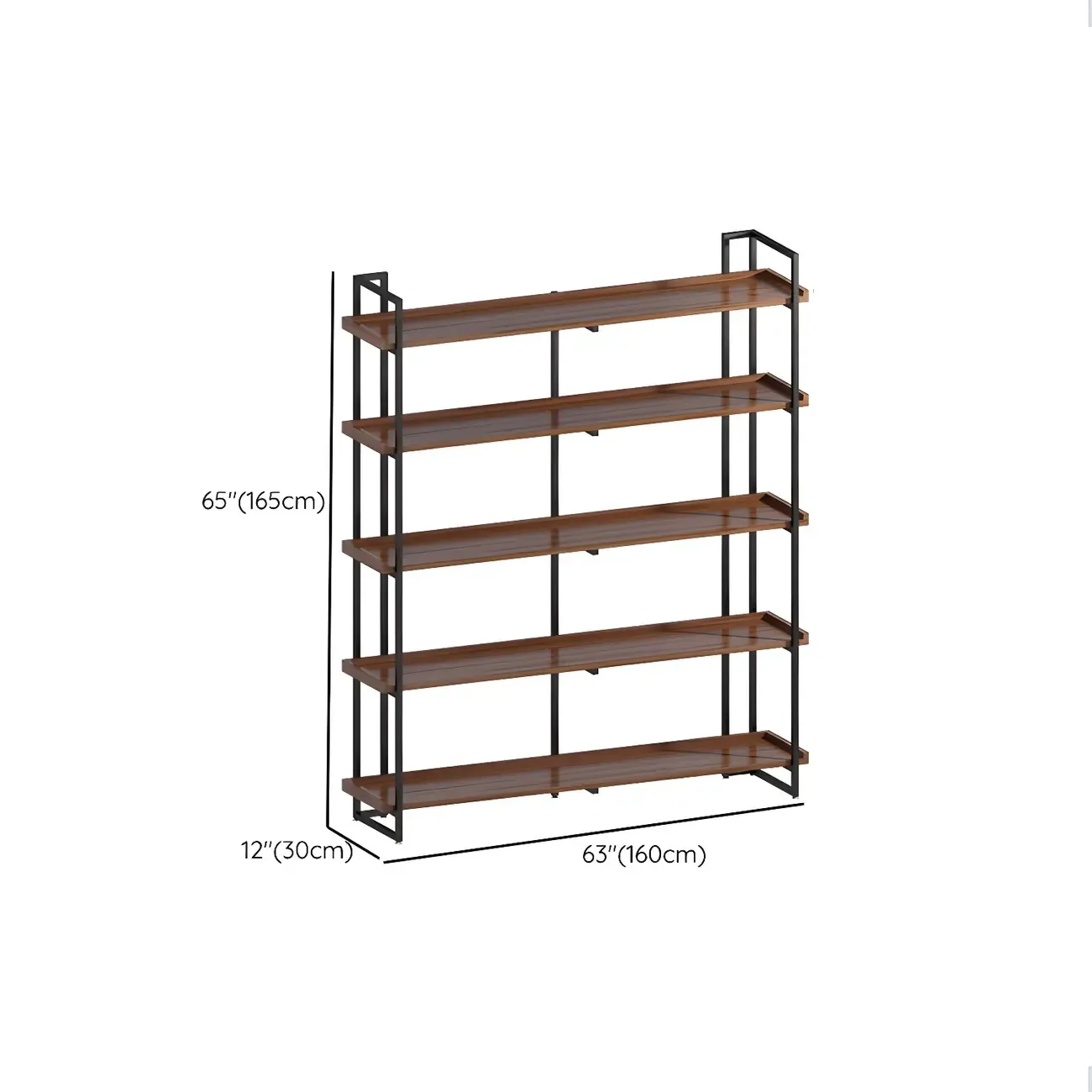 5-Shelf Industrial Metal Wood Brown Display Bookcase