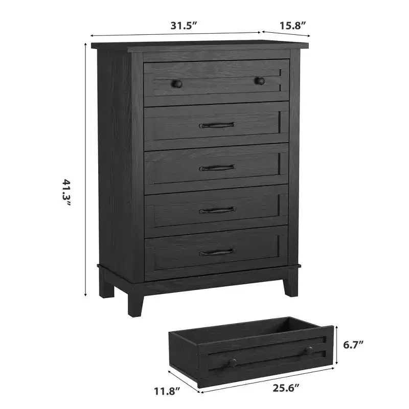 5 Dresser for Bedroom,Freestanding Wooden Closet Chest for Bedroom, Living RoomTall Vertical Drawer Dresser with Large Storage,