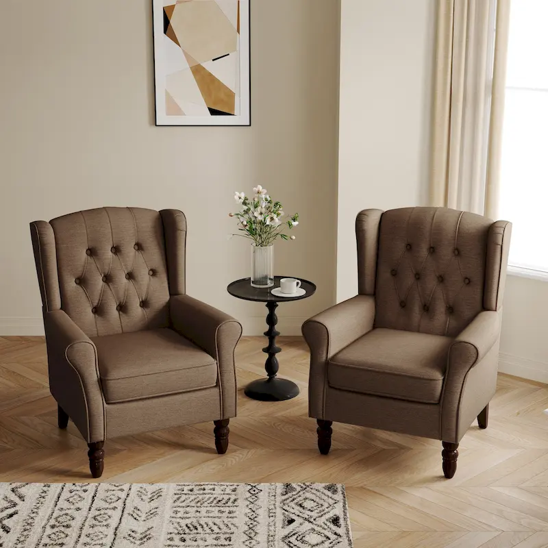 Button-Tufted Accent Chair Wingback Armchair - 38H