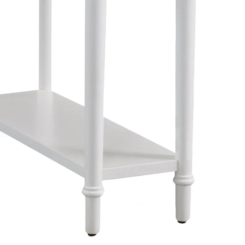 White Wood Narrow Side Table with Drawer and Shelf