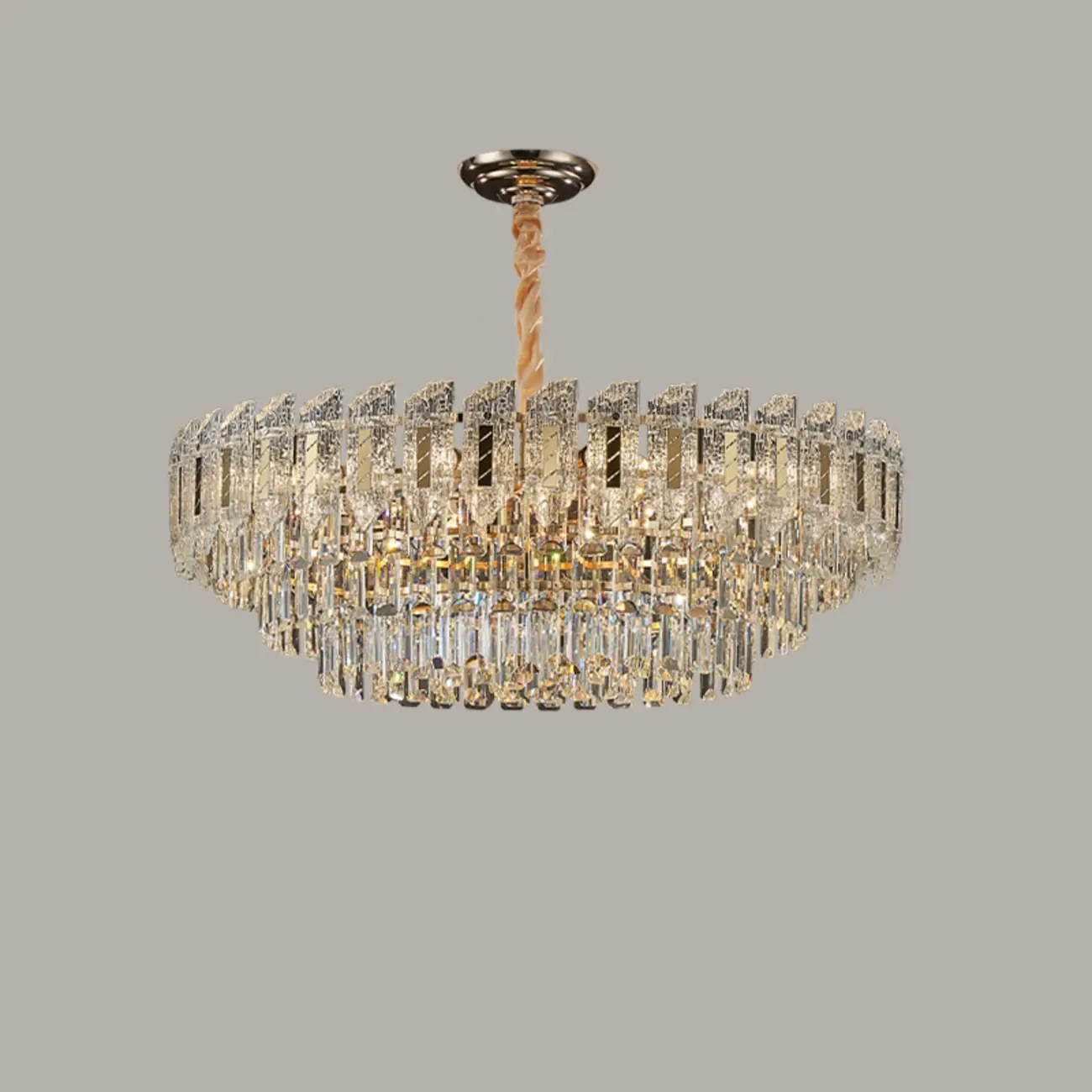 Luxurious 2 Tiers Round Gold Crystal Chandelier