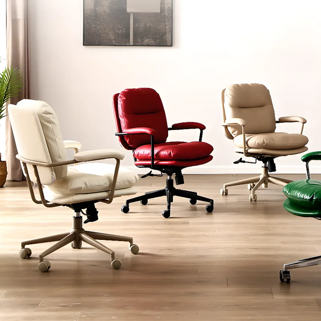 Elegant Beige Leather Swivel Ergonomic Office Chair