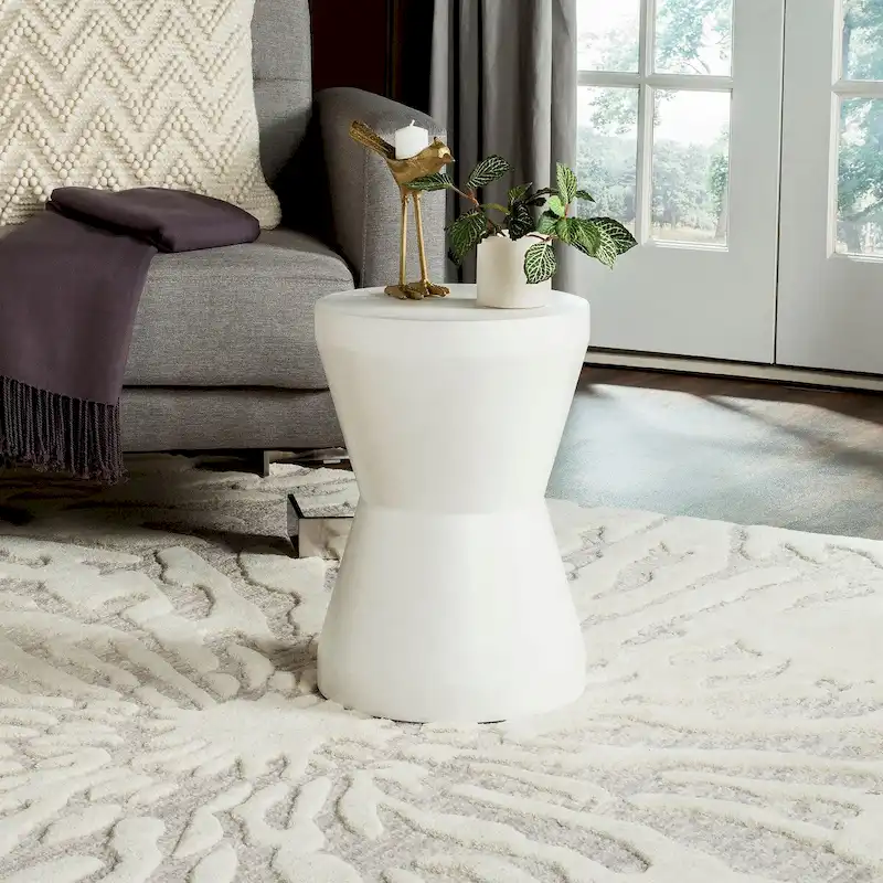 Concrete Indoor & Outdoor Accent Table – 12Wx12Dx17H, Modern Curved Design