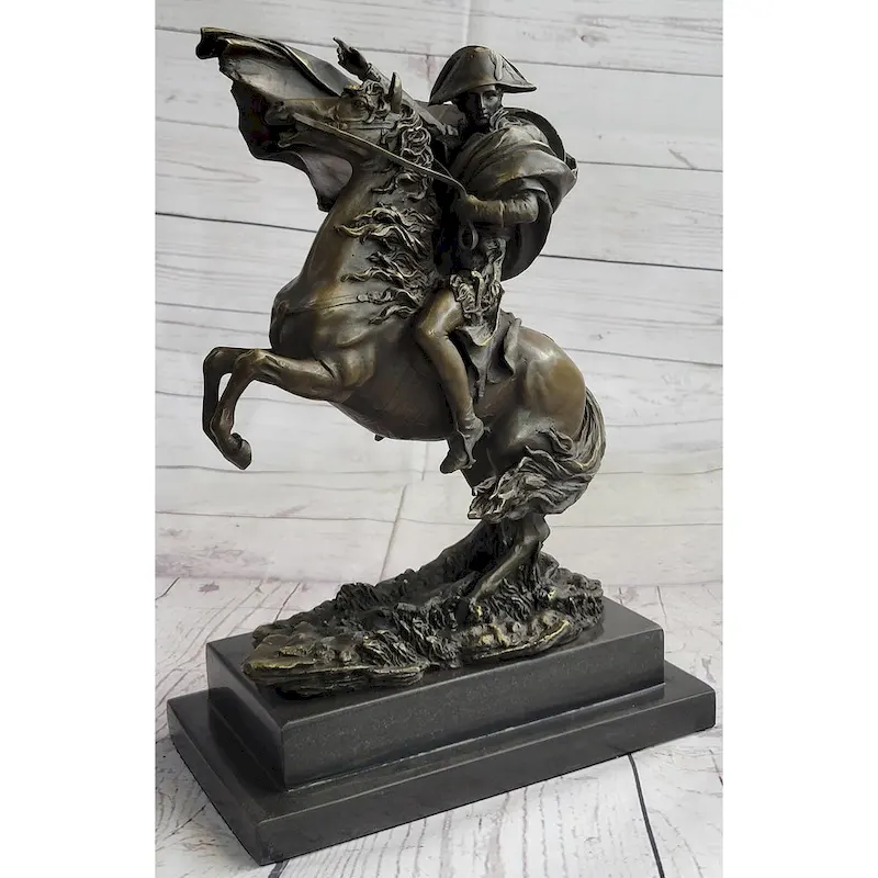 Napoleon Crossing The Alps Bronze Metal Replica Statue Sculpture On Marble Base