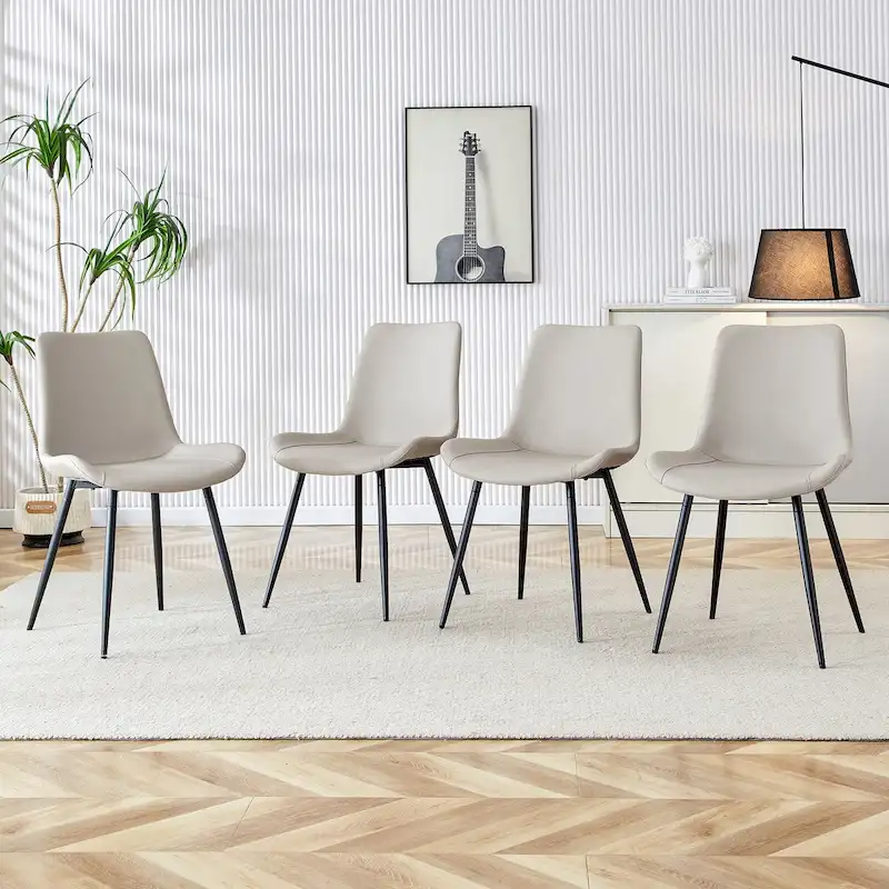 A Set Of 4 Style Restaurant Cushioned Chairs With Suede Backrests And Black Metal Legs,Suitable For Kitchens,Lounges,Farmhouses